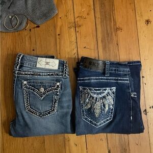 Miss Me and sky Blue Embroidered Flare/skinny Jeans